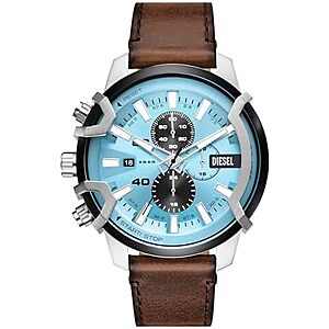 $125 | Diesel Men's Griffed Watch, Stainless Steel and Leather Chronograph Watch for Men, Color: Silver, Brown at Amazon