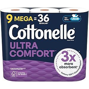 [SnS, AC] $33.26 | 5 × 9-Pack 244-Sheets Cottonelle Toilet Paper Mega Rolls (Ultra Comfort) ($6.65 each) at Amazon