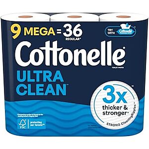 [SnS, AC] $40.52* | 6 × 9-Pack 284-Sheets Cottonelle Ultra Clean Mega Rolls Toilet Paper ($6.75 each) at Amazon (75￠ each)