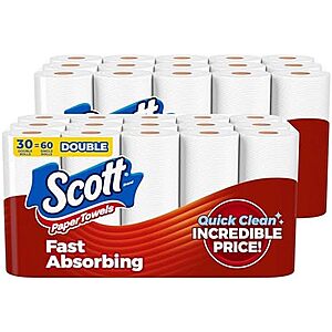 [SnS, AC] $41.90* | 2 × 30-Pack 108-Sheet Scott Choose-A-Sheet Paper Towels Double Rolls ($20.95 each) at Amazon