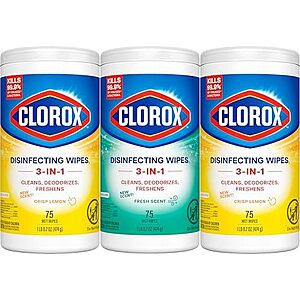 [SnS] $48.56 | 4 × 3-Pack 75-Count Clorox Disinfecting Wipes ($12.14 each) + $15 credit at Amazon