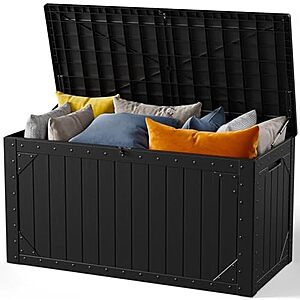 $59.99* | 100 Gallon Outdoor Storage Box, Waterproof Resin Deck Box Organizer for Patio Cushion Storage, Lockable at Amazon