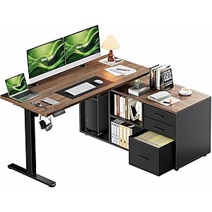 $349.98 | Marsail L-Shaped Executive Standing Desk with File Cabinet, 55" x 24" at Amazon