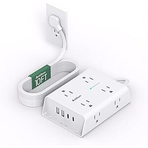 [Prime] $8.99* | 10' 8-Outlet Addtam Flat Plug 1080J Surge Protector w/ 2 USB-C & 2 USB-A Ports at Amazon