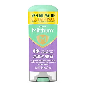 [SnS, AC] $3.11 | 2-Pack 3.4-Oz Mitchum Women's Deodorant, Antiperspirant Stick (Shower Fresh) at Amazon ($1.55 each)