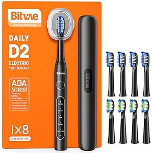 [Lightning Deal, AC] $11.13* | Bitvae D2 Rechargeable Electric Toothbrush w/ 8 Brush Heads & Case at Amazon
