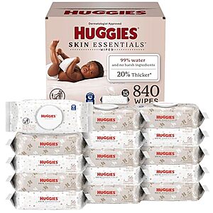 [SnS] $81.65 | 3 &times; Huggies Skin Essentials Baby Wipes, Hypoallergenic, 99% Water, 15 Flip Top Packs (840 Wipes Total) ($27.22 each) + $20 credit at Amazon
