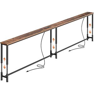 [Prime] $79.99 | Huuger 102.4 Inch Sofa Table with Power Outlets, 23.9&rsquo;&rsquo;-34.4&rsquo;&rsquo; Height Adjustable Range, Rustic Brown at Amazon