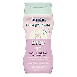 6-Oz Coppertone Pure and Simple SPF 50 Baby Sunscreen Lotion $4 w/ S&S
