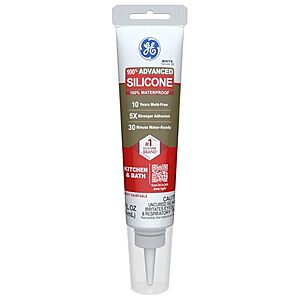 2.8-Oz GE Advanced 100% Silicone Caulk for Kitchen & Bathroom (White) $5 