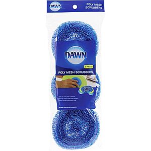 3-Pk Dawn Non-Scratch Poly Mesh Round Scrubber Sponges $4 