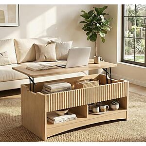 $80.99* | Marsail Lift Top  Modern Fluted Coffee Table with Open & Hidden Storage (Natural Oak) at Amazon
