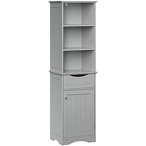 $46.66 | RiverRidge, Gray Ashland Bathroom Freestanding Storage Cabinet with Three Open Shelves and Drawer at Amazon