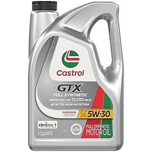 [SnS] $19.35 | Castrol GTX Full Synthetic 5W-30 Motor Oil, 5 Quarts at Amazon