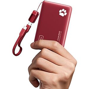 INIU 10000mAh 45W USB-C PD Power Bank w/ USB-C Lanyard Cable (Red) $7.65 