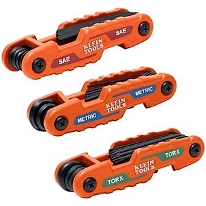 3-Pc 25-Key Klein Tools Compact Folding Hex Key Set (Torx, SAE & Metric Kit) $20 