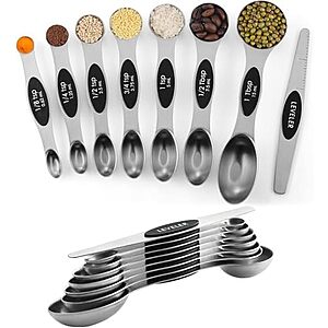 8-Pk Stainless Steel Dual-Sided Magnetic Measuring Spoons w/ Leveler $6.30 