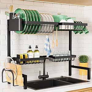 Prime Members: Kitsure Adjustable Over Sink Dish Rack (30" to 33.9", 21.5" H) $20 + Free S&H