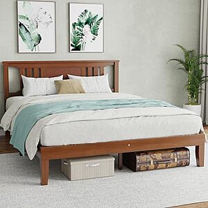 $164.99 | DUMOS Solid Wood Bed Frame with Headboard, Queen Size at Amazon
