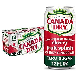 [SnS] $4.75 | 12-Pack 12-Oz Canada Dry Zero Sugar Fruit Splash Cherry Ginger Ale Soda at Amazon (39.6￠ each)