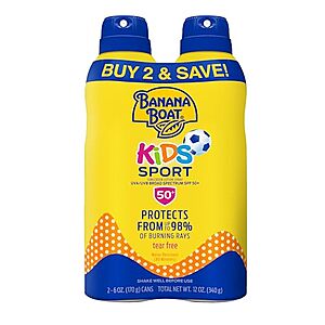 Select Accounts: 2-Pk 6-Oz Banana Boat Kids Sport SPF 50 Sunscreen Spray w/ S&S