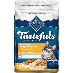 Select Accts: 15-lb Blue Buffalo Tastefuls Weight Control Natural Adult Dry Cat Food $23.05 w/ S&S