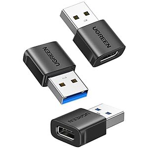 3-Pk UGREEN 10Gbps USB-C Female to USB 3.0 Male Adapters $6.50 