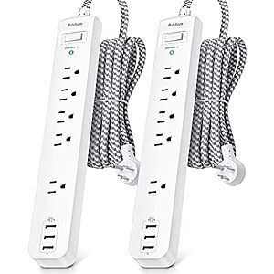 Prime Members: 2-Pk 5' 5-Outlet Addtam Power Strip Surge Protector w/ 3 USB-A $19 + Free S&H