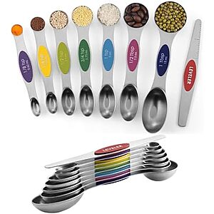 8-Pk Stainless Steel Dual-Sided Magnetic Measuring Spoons w/ Leveler $6 