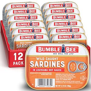 Select Accts: 12-Pk 3.75-Oz Bumble Bee Sardines in Louisiana Hot Sauce $9.60 w/ S&S