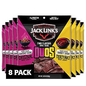 Select Accounts: 8-Pk 3.25-Oz Jack Link's DUOs Beef Jerky (Original & Teriyaki) $14.95 w/ S&S
