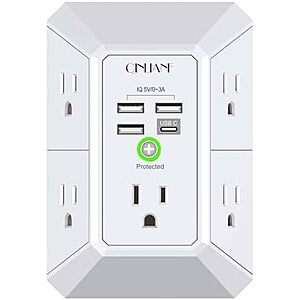 QINLIANF 3-Prong Outlet Extender w/ 1680J Surge, 5x AC, 3x USB-A, 1x USB-C $10 