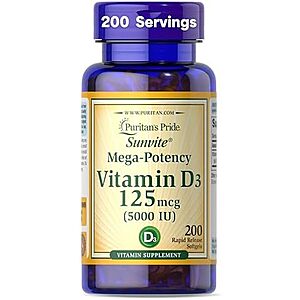 Puritan's Pride Supplements: 200-Ct Vitamin D3 5000 IU Softgels 2 for $6 w/ S&S & More