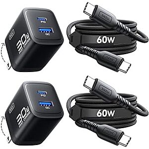 2-Pack INIU Up to 30W PD Fast Charging USB-C Charger Block (USB-C + USB-A; Black) $8.40 