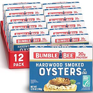 Select Accounts: 12-Pk 3.75-Oz Bumble Bee Hardwood Smoked Oysters $19.65 w/ S&S