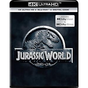 Jurassic World (4K Ultra HD + Blu-ray + Digital, Dolby Vision + Dolby Atmos) $15 