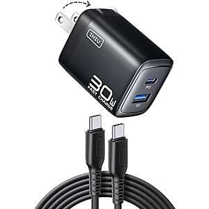 [AC] * | INIU Up to 30W Fast Charging 2-Port USB C Charger Block w/ 5-ft USB-C Cable at Amazon