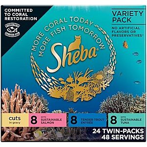 24-Ct 2.6-Oz Sheba Perfect Portions Wet Cat Food Cuts in Gravy (Variety Pk) $16.40 w/ S&S