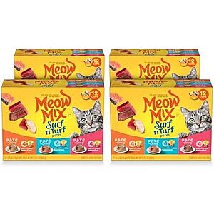 Select Accts: 12-Pk 2.75-Oz Meow Mix Surf n’ Turf Patés Wet Cat Food (Variety Pack) $4.60 w/ S&S