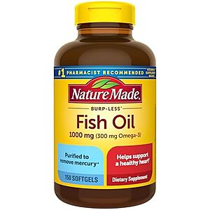 Select Accounts: 150-ct Nature Made Burp Less Fish Oil Omega 3 1000mg Softgels 2 for $10 w/ S&S + Free S&H