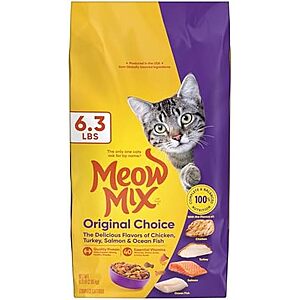 Select Accts: 6.3-Lb Meow Mix Original Choice Dry Cat Food $3.40 w/ S&S