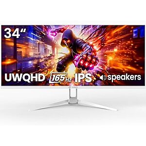 $149.59* | 34" CRUA 3440x1440 165Hz WQHD Ultrawide IPS Monitor at Amazon
