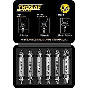 6-Pc THOSAF Damaged Screw Extractor Set $4 