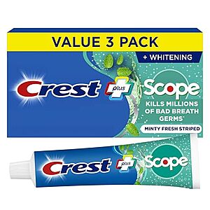 Select Accts: 3-Pk 5.4-Oz Crest + Scope Whitening Toothpaste (Minty Fresh) 2 for $10.35 w/ S&S