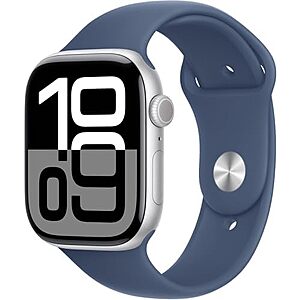 $249 | Apple Watch Series 10 [GPS + Cellular, 46mm] - Silver Aluminum Case with Denim Sport Band, M/L (Renewed Premium) at Amazon