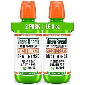 Select Accounts: 2-Pk 16-Oz TheraBreath Fresh Breath Oral Rinse (Mild Mint) $7.40 w/ S&S