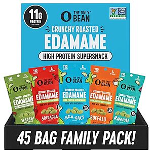 Select Accts: 45-Pk 0.9-Oz The Only Bean High Protein Edamame Snacks (Variety Pack) w/ S&S