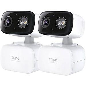 $49.98* | 2-pk Tapo HybridCam 360 2K 30 fps Pan/Tilt Wired Wi-Fi Security Cameras (white) at Amazon