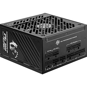 $89.99 | MSI MPG A850GS PCIE5 Power Supply, 850W, 80 Plus Gold, ATX 3.1, PCIe 5.1 at Amazon