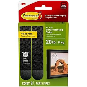 8-Pairs Command XL 20-Lb Heavyweight Picture Hanging Strips $5.60 w/ S&S